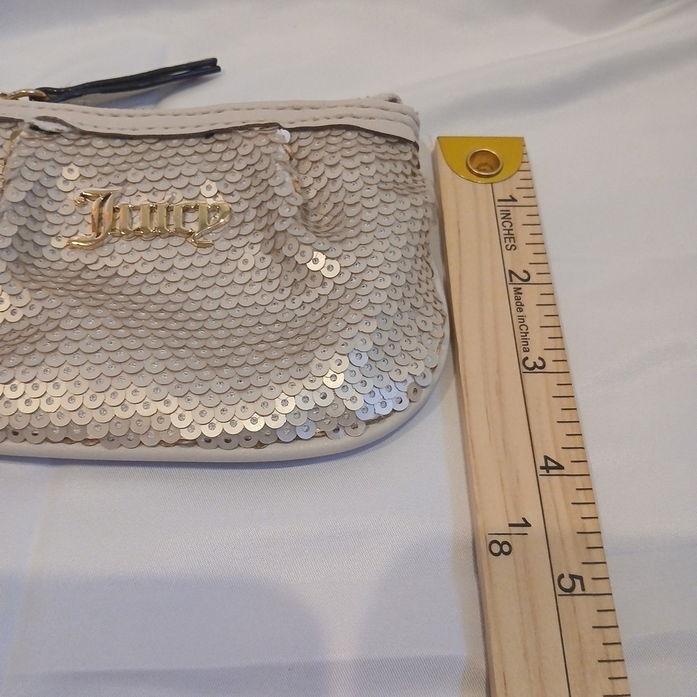Juicy Couture‎ Y2K Sequin Wristlet Bag Off White Logo Glam Mini Purse Bling - Picture 14 of 15